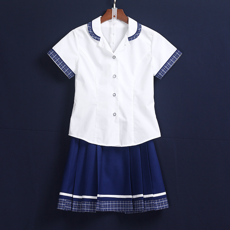 夏季短袖衬衫套装清新娃娃领白色校服订做 DELUNSA087