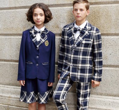 春秋长袖中学生校服 格子西装校服