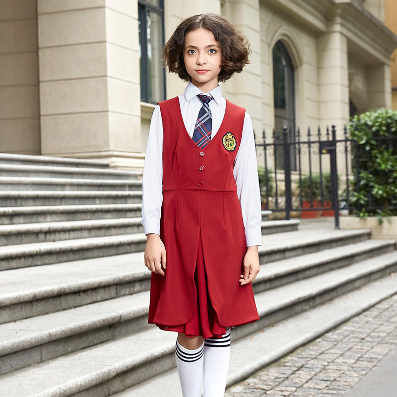 中小学生背心裙衬衫校服套装定做设计DELUNSA120